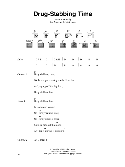 Download The Clash Drug-Stabbing Time Sheet Music and learn how to play Lyrics & Chords PDF digital score in minutes