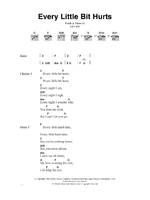 Download The Clash Every Little Bit Hurts Sheet Music and learn how to play Lyrics & Chords PDF digital score in minutes