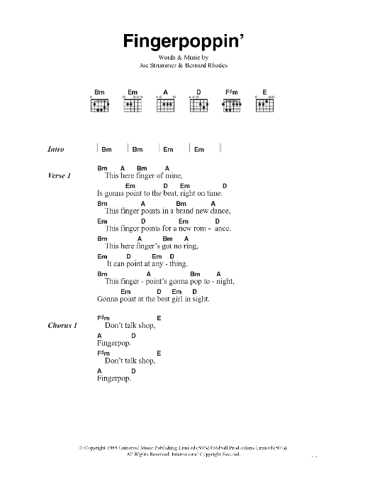 Download The Clash Fingerpoppin' Sheet Music and learn how to play Lyrics & Chords PDF digital score in minutes