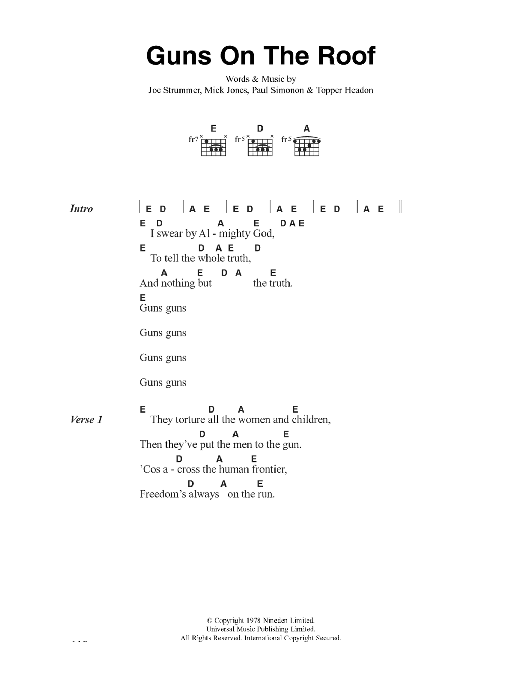 Download The Clash Guns On The Roof Sheet Music and learn how to play Lyrics & Chords PDF digital score in minutes