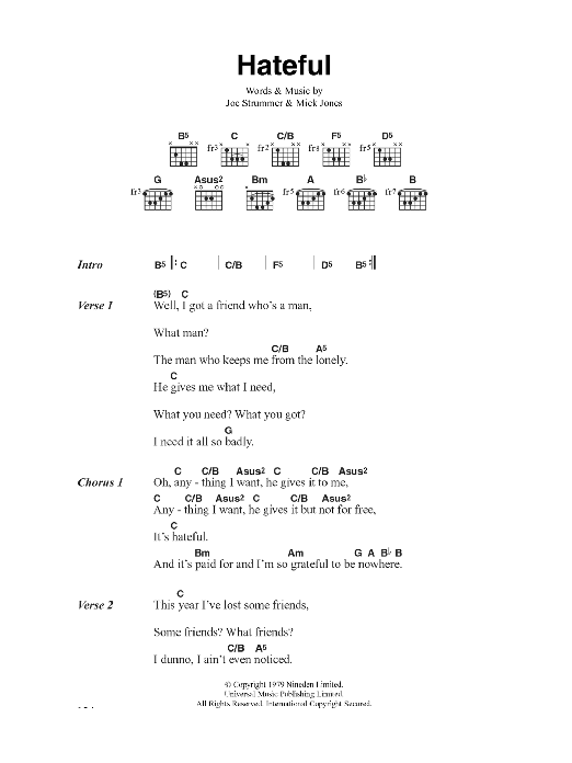 Download The Clash Hateful Sheet Music and learn how to play Lyrics & Chords PDF digital score in minutes