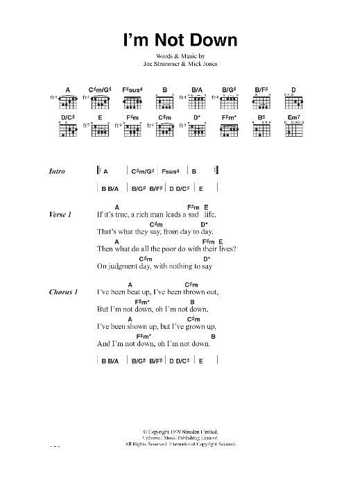 Download The Clash I'm Not Down Sheet Music and learn how to play Lyrics & Chords PDF digital score in minutes