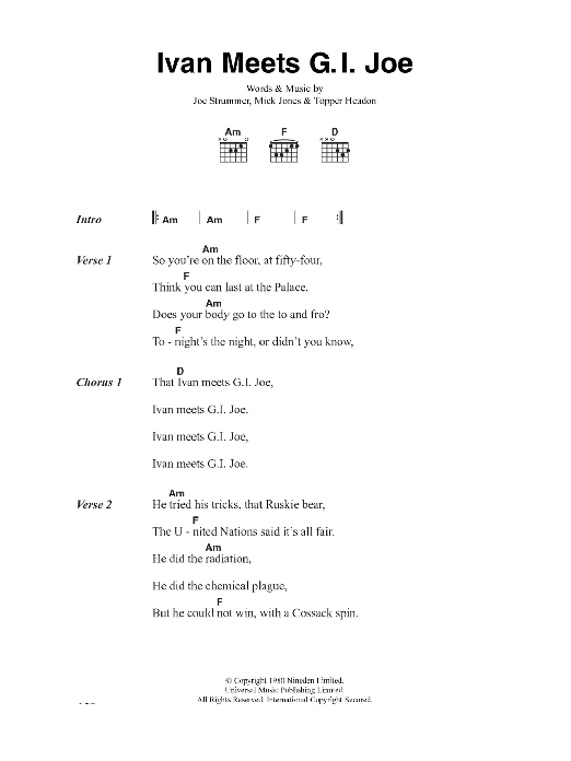 Download The Clash Ivan Meets G.I. Joe Sheet Music and learn how to play Lyrics & Chords PDF digital score in minutes