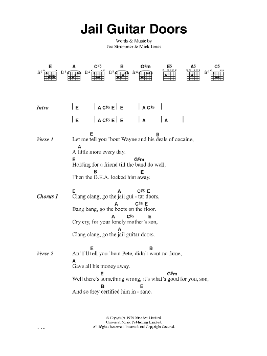 Download The Clash Jail Guitar Doors Sheet Music and learn how to play Lyrics & Chords PDF digital score in minutes