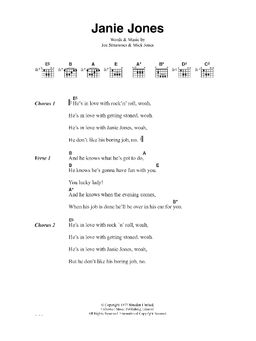 Download The Clash Janie Jones Sheet Music and learn how to play Lyrics & Chords PDF digital score in minutes