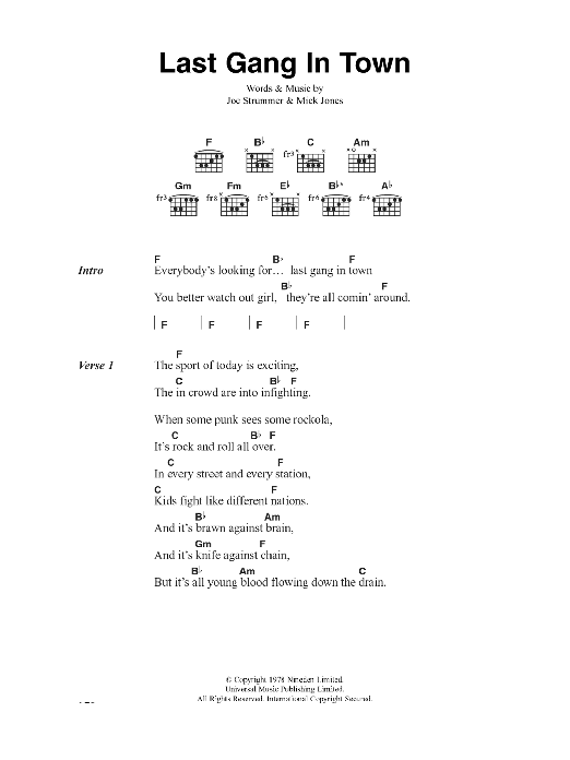 Download The Clash Last Gang In Town Sheet Music and learn how to play Lyrics & Chords PDF digital score in minutes