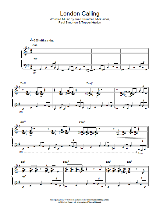 Download The Clash London Calling (jazz version) Sheet Music and learn how to play Piano PDF digital score in minutes