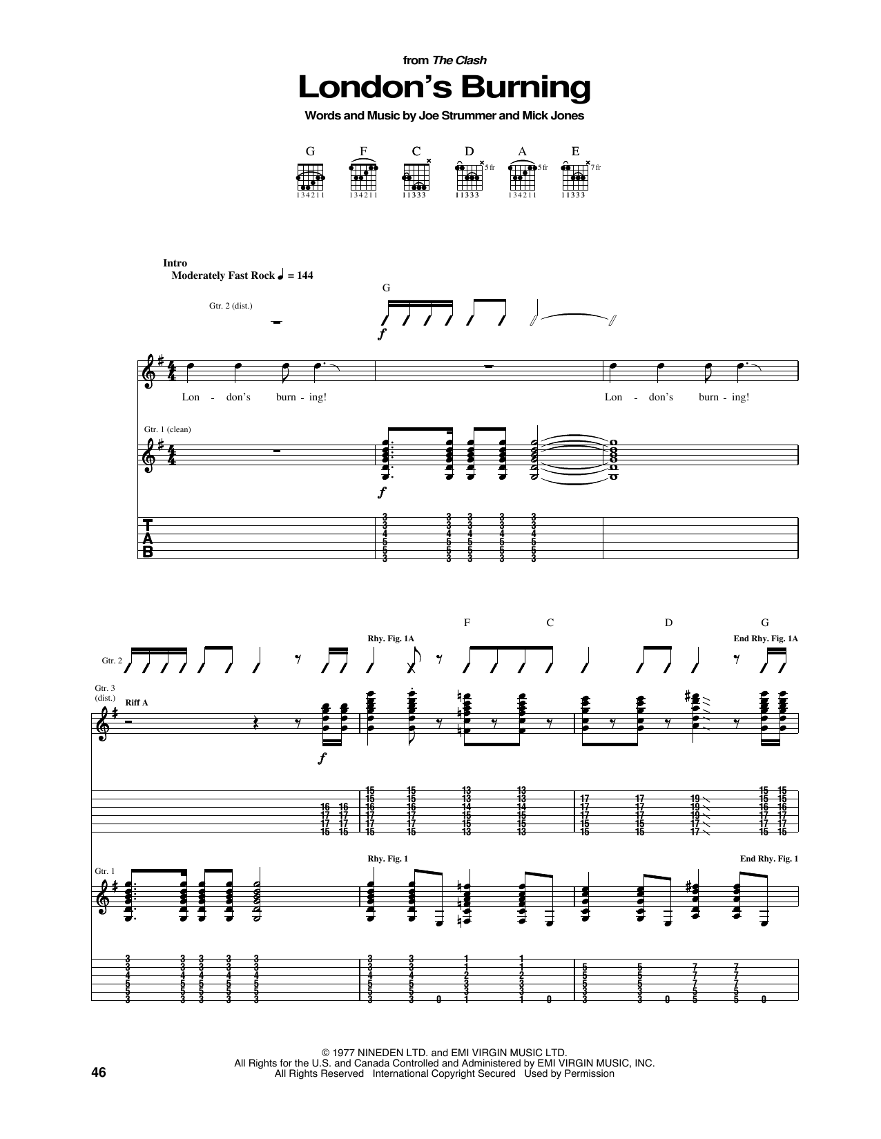 Download The Clash London's Burning Sheet Music and learn how to play Guitar Tab PDF digital score in minutes