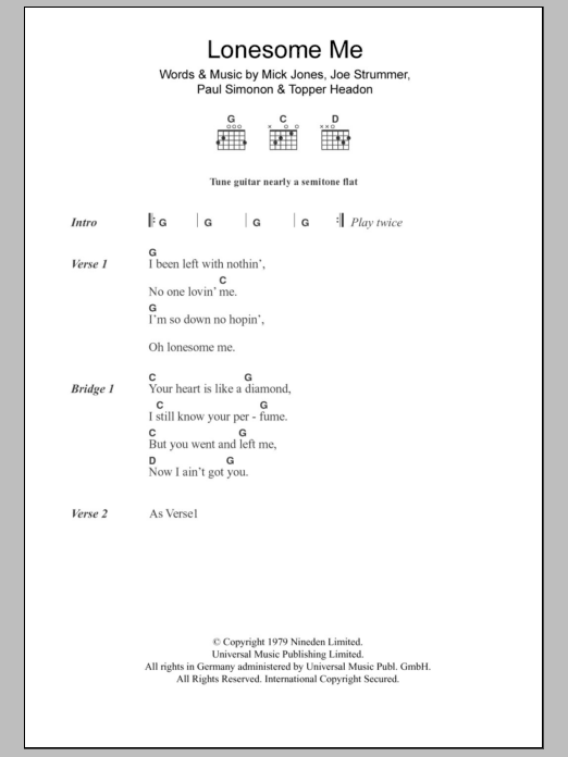 Download The Clash Lonesome Me Sheet Music and learn how to play Lyrics & Chords PDF digital score in minutes