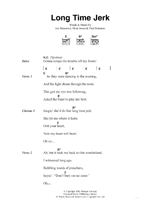 Download The Clash Long Time Jerk Sheet Music and learn how to play Lyrics & Chords PDF digital score in minutes