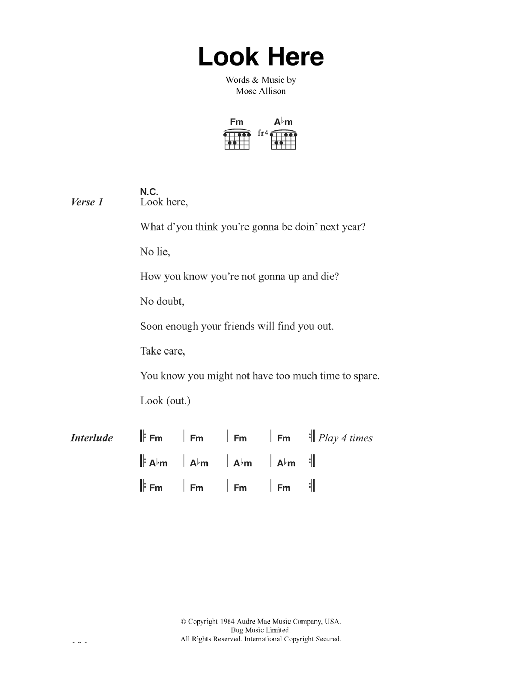 Download The Clash Look Here Sheet Music and learn how to play Lyrics & Chords PDF digital score in minutes
