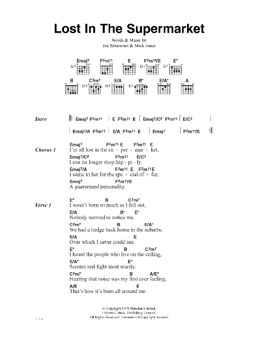Download The Clash Lost In The Supermarket Sheet Music and learn how to play Lyrics & Chords PDF digital score in minutes