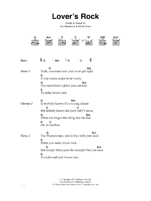 Download The Clash Lover's Rock Sheet Music and learn how to play Lyrics & Chords PDF digital score in minutes
