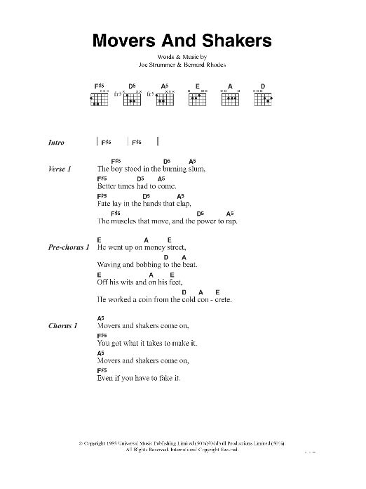 Download The Clash Movers And Shakers Sheet Music and learn how to play Lyrics & Chords PDF digital score in minutes