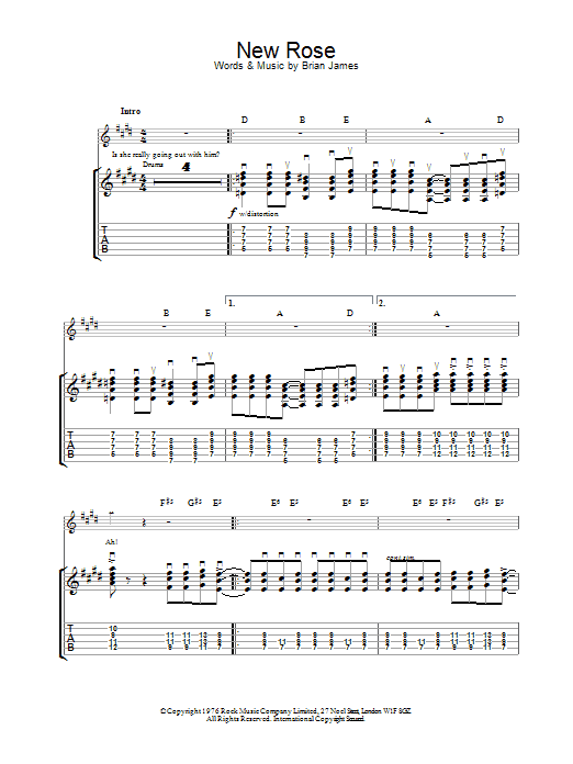 Download The Damned New Rose Sheet Music and learn how to play Guitar Tab PDF digital score in minutes