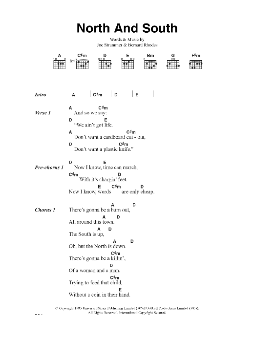 Download The Clash North And South Sheet Music and learn how to play Lyrics & Chords PDF digital score in minutes