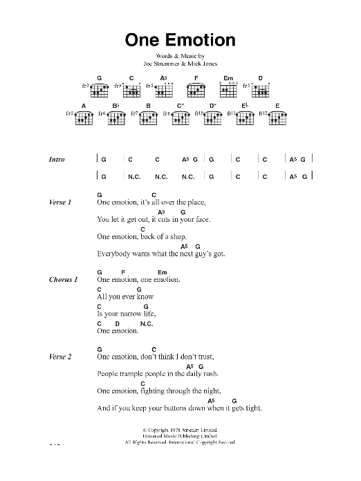 Download The Clash One Emotion Sheet Music and learn how to play Lyrics & Chords PDF digital score in minutes