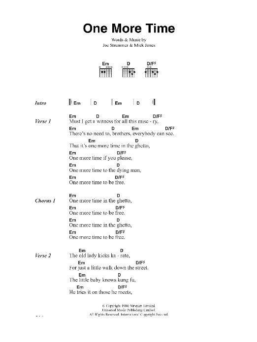 Download The Clash One More Time Sheet Music and learn how to play Lyrics & Chords PDF digital score in minutes