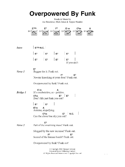Download The Clash Overpowered By Funk Sheet Music and learn how to play Lyrics & Chords PDF digital score in minutes