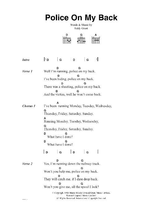 Download The Clash Police On My Back Sheet Music and learn how to play Lyrics & Chords PDF digital score in minutes