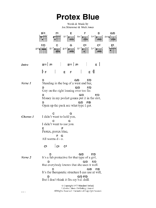 Download The Clash Protex Blue Sheet Music and learn how to play Lyrics & Chords PDF digital score in minutes