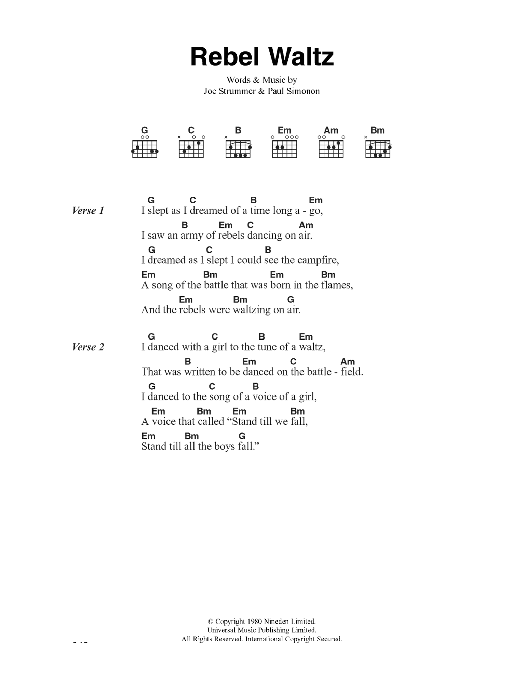 Download The Clash Rebel Waltz Sheet Music and learn how to play Lyrics & Chords PDF digital score in minutes