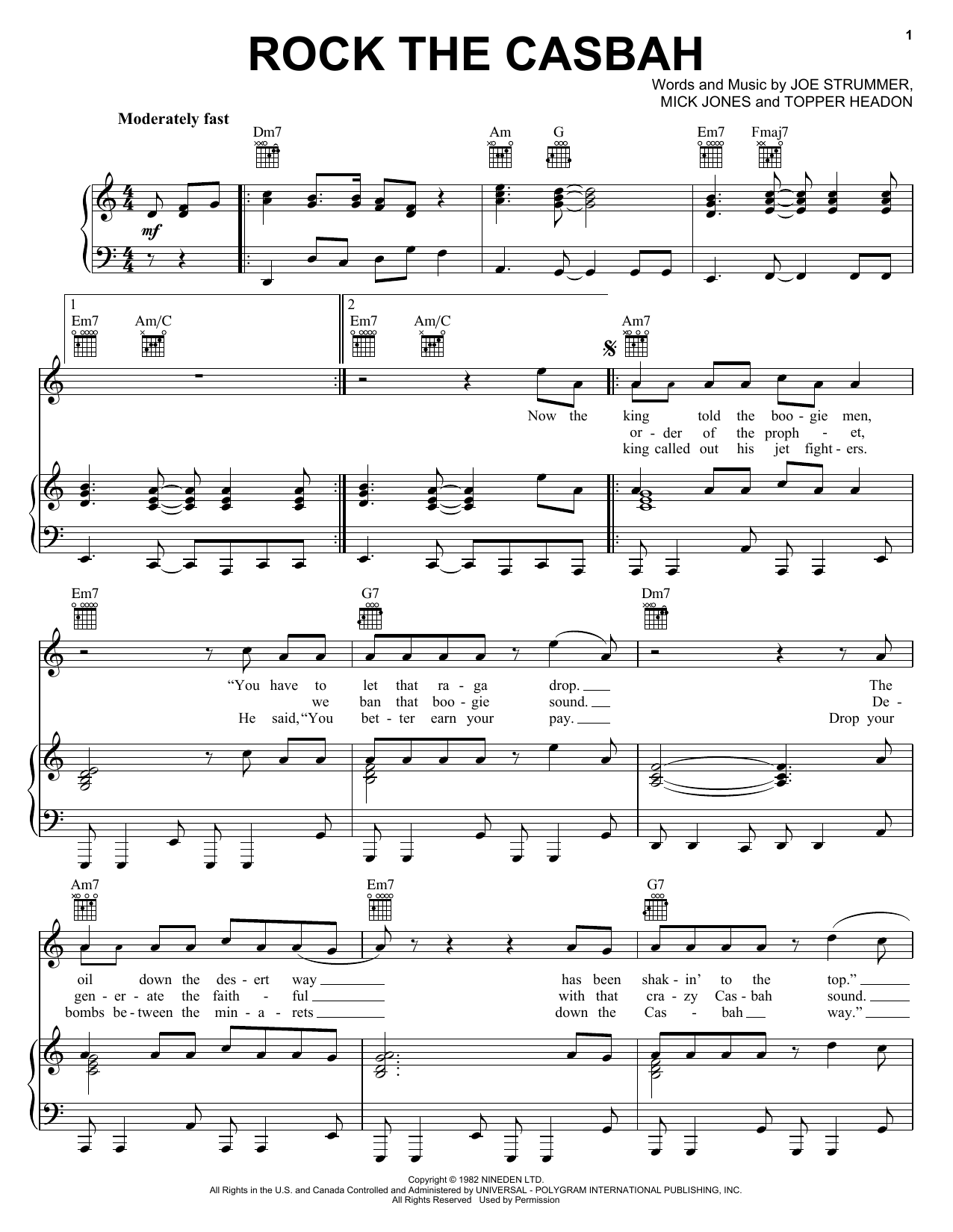 Download The Clash Rock The Casbah Sheet Music and learn how to play Piano, Vocal & Guitar (Right-Hand Melody) PDF digital score in minutes