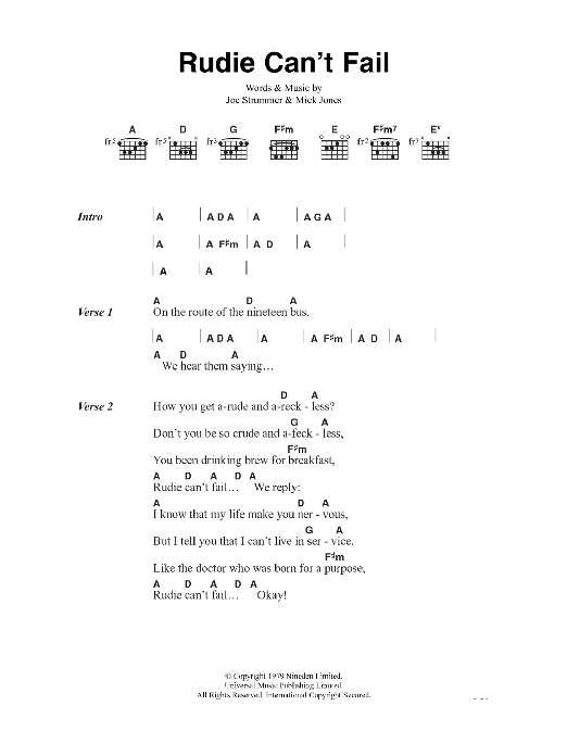 Download The Clash Rudie Can't Fail Sheet Music and learn how to play Lyrics & Chords PDF digital score in minutes