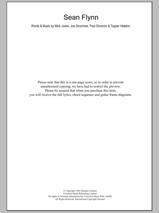 Download The Clash Sean Flynn Sheet Music and learn how to play Lyrics & Chords PDF digital score in minutes