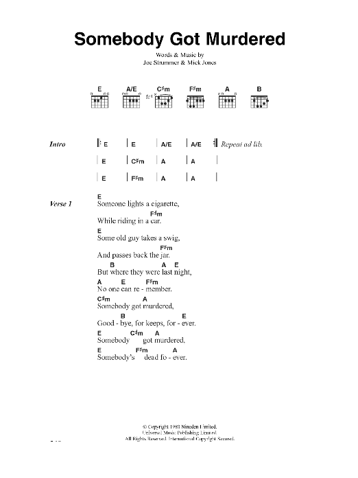 Download The Clash Somebody Got Murdered Sheet Music and learn how to play Lyrics & Chords PDF digital score in minutes