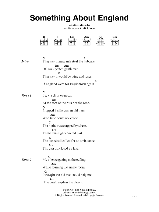 Download The Clash Something About England Sheet Music and learn how to play Lyrics & Chords PDF digital score in minutes