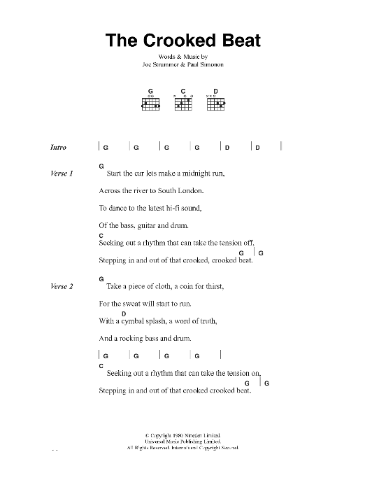 Download The Clash The Crooked Beat Sheet Music and learn how to play Lyrics & Chords PDF digital score in minutes