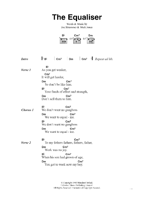 Download The Clash The Equaliser Sheet Music and learn how to play Lyrics & Chords PDF digital score in minutes