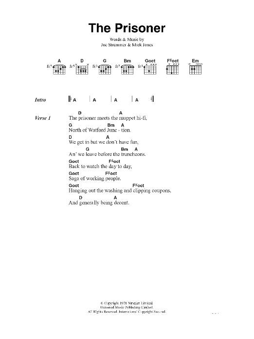 Download The Clash The Prisoner Sheet Music and learn how to play Lyrics & Chords PDF digital score in minutes