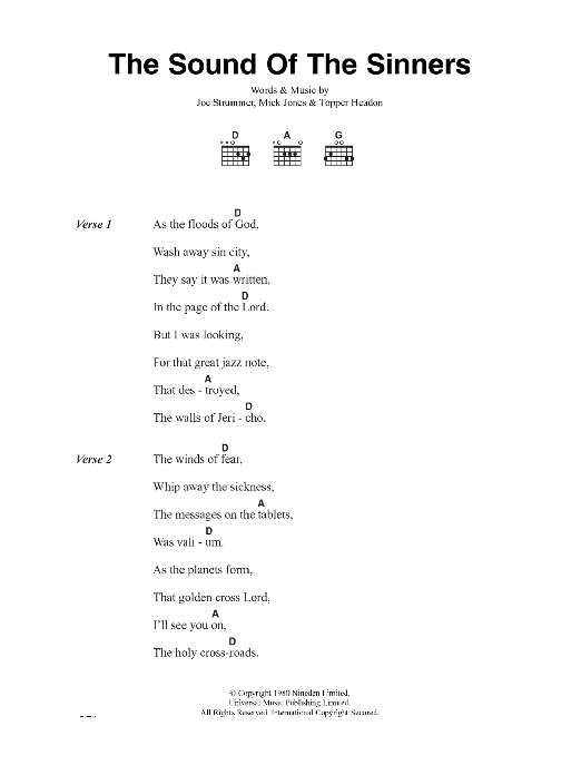 Download The Clash The Sound Of The Sinners Sheet Music and learn how to play Lyrics & Chords PDF digital score in minutes