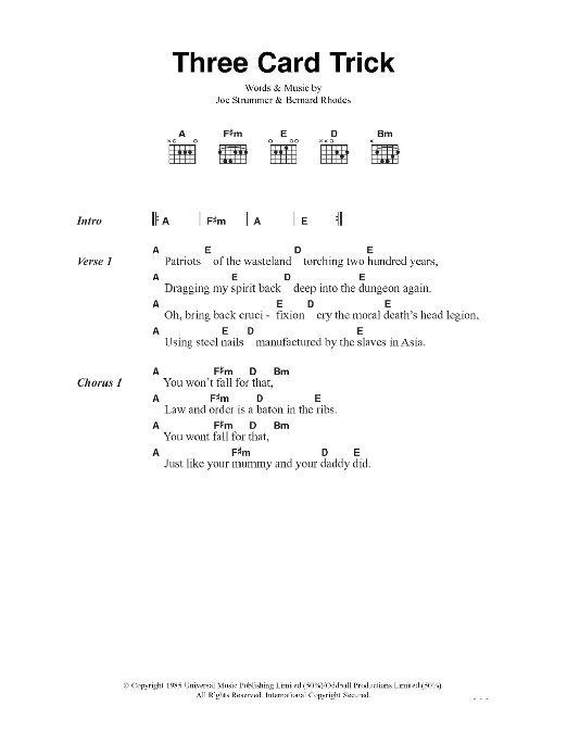 Download The Clash Three Card Trick Sheet Music and learn how to play Lyrics & Chords PDF digital score in minutes