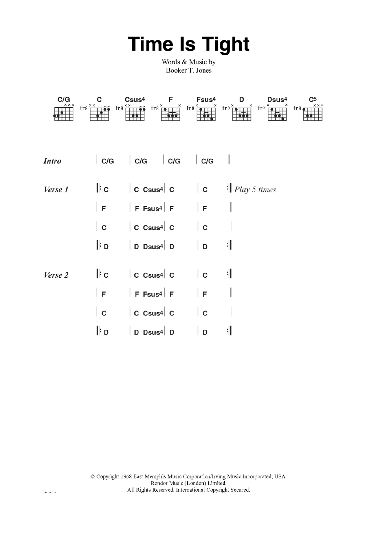 Download The Clash Time Is Tight Sheet Music and learn how to play Guitar Chords/Lyrics PDF digital score in minutes