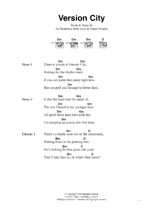 Download The Clash Version City Sheet Music and learn how to play Lyrics & Chords PDF digital score in minutes