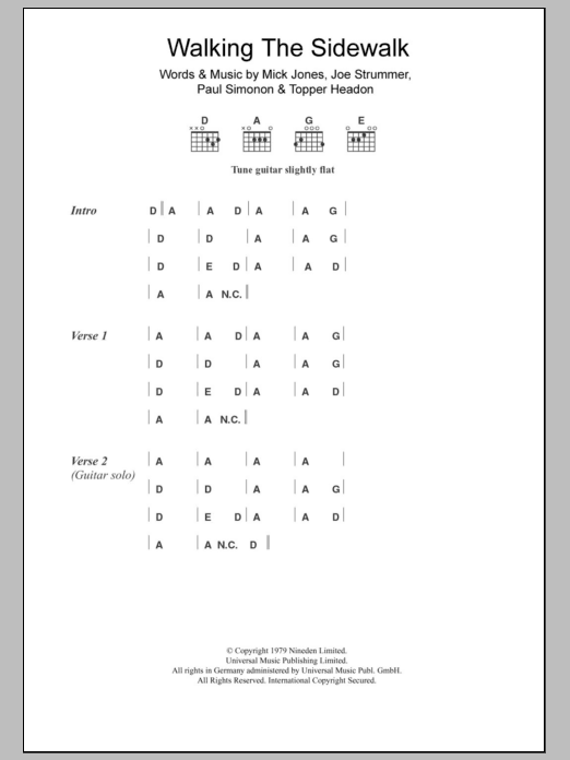 Download The Clash Walking The Sidewalk Sheet Music and learn how to play Lyrics & Chords PDF digital score in minutes