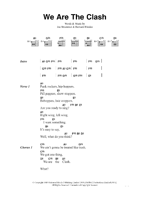 Download The Clash We Are The Clash Sheet Music and learn how to play Lyrics & Chords PDF digital score in minutes