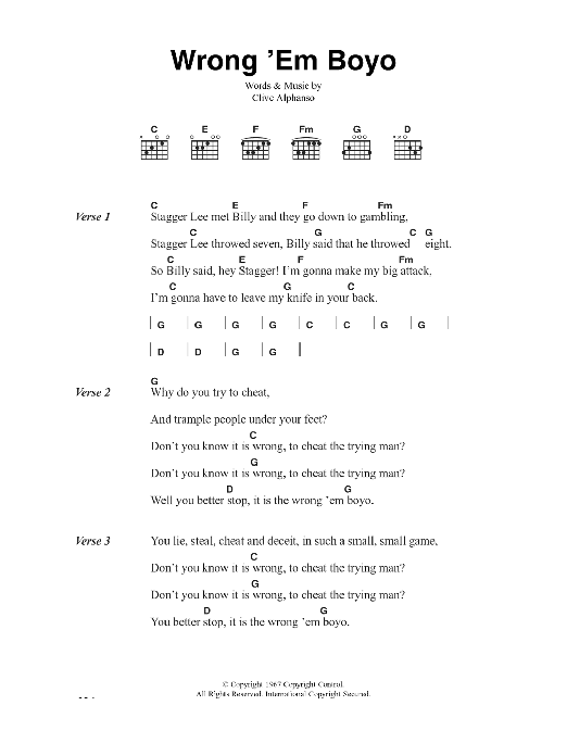 Download The Clash Wrong 'Em Boyo Sheet Music and learn how to play Lyrics & Chords PDF digital score in minutes
