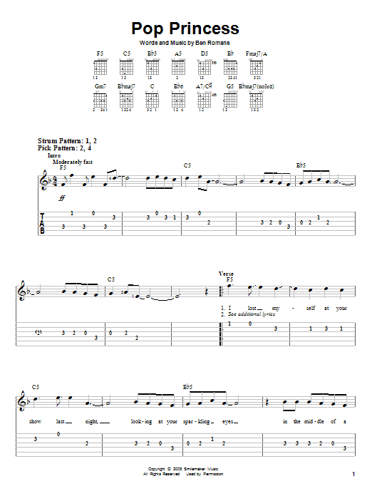 Download The Click Five Pop Princess Sheet Music and learn how to play Easy Guitar Tab PDF digital score in minutes
