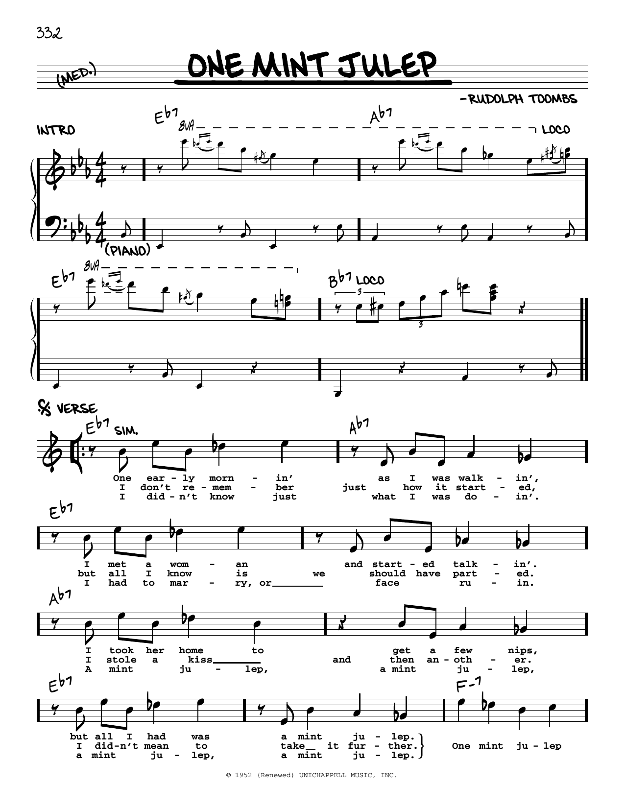 Download The Clovers One Mint Julep Sheet Music and learn how to play Real Book – Melody & Chords PDF digital score in minutes