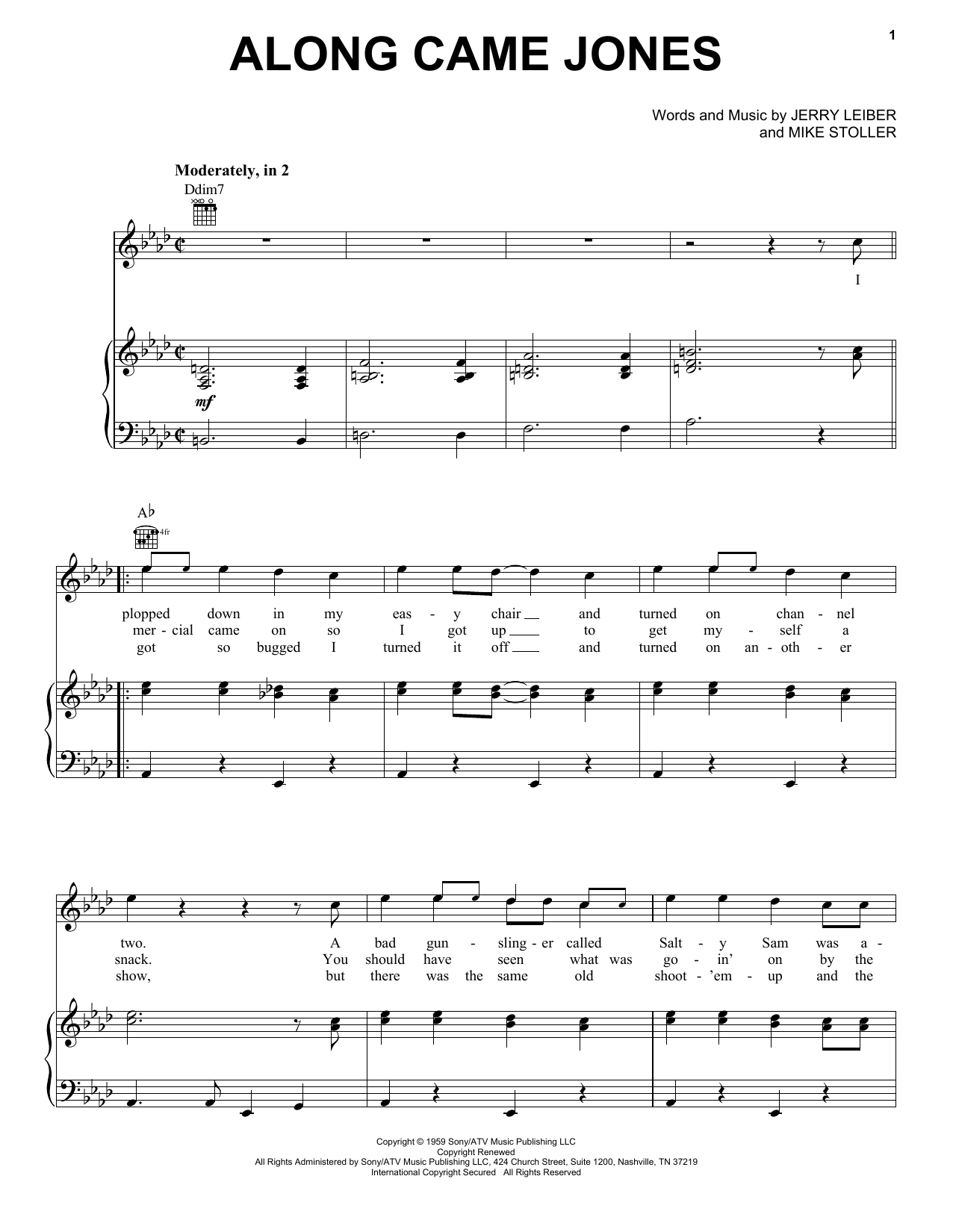 Download The Coasters Along Came Jones Sheet Music and learn how to play Melody Line, Lyrics & Chords PDF digital score in minutes