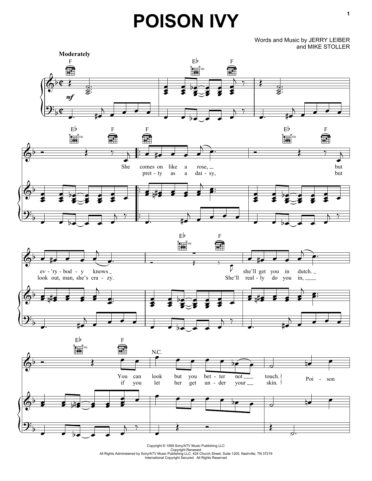 Download The Coasters Poison Ivy Sheet Music and learn how to play Piano, Vocal & Guitar (Right-Hand Melody) PDF digital score in minutes