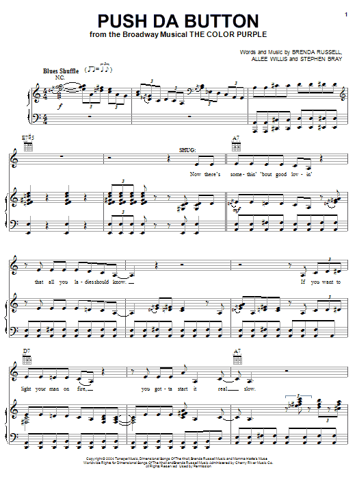 Download The Color Purple (Musical) Push Da Button Sheet Music and learn how to play Melody Line, Lyrics & Chords PDF digital score in minutes