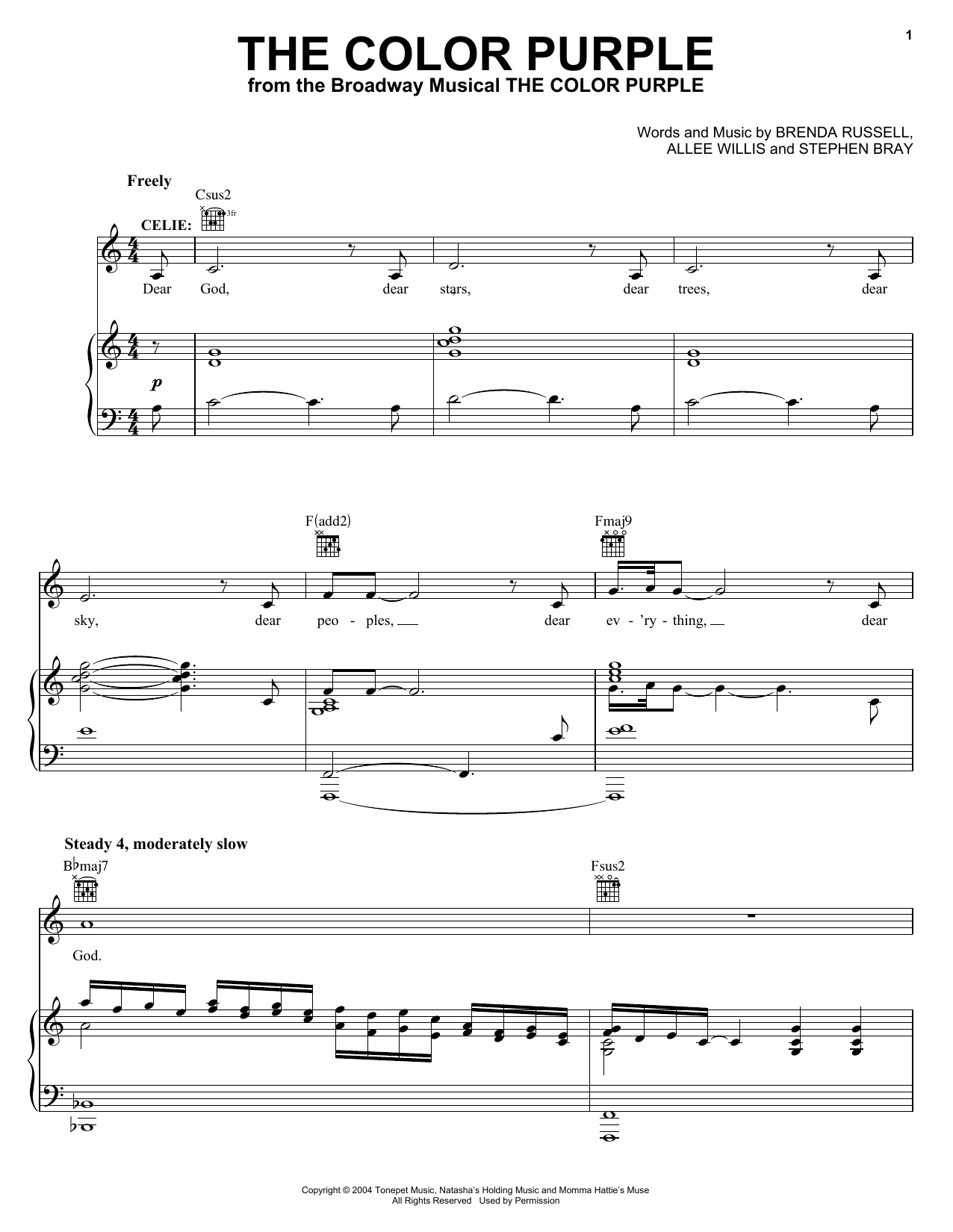 Download The Color Purple (Musical) The Color Purple Sheet Music and learn how to play Melody Line, Lyrics & Chords PDF digital score in minutes