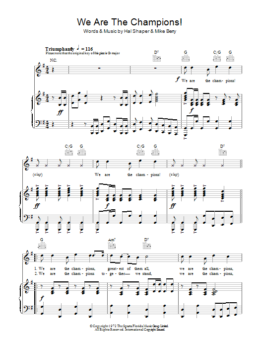 Download The Combined Supporters Club We Are The Champions Sheet Music and learn how to play Piano, Vocal & Guitar PDF digital score in minutes
