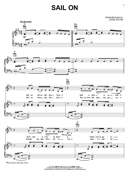 Download The Commodores Sail On Sheet Music and learn how to play Keyboard Transcription PDF digital score in minutes