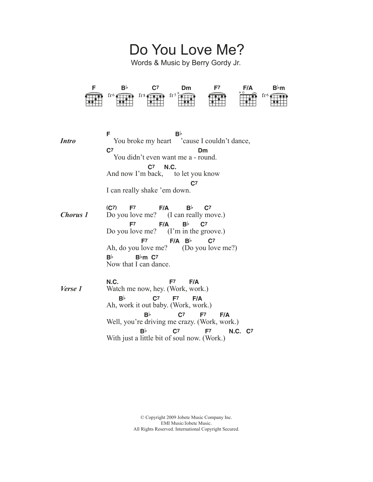 Download The Contours Do You Love Me? Sheet Music and learn how to play Lyrics & Chords PDF digital score in minutes